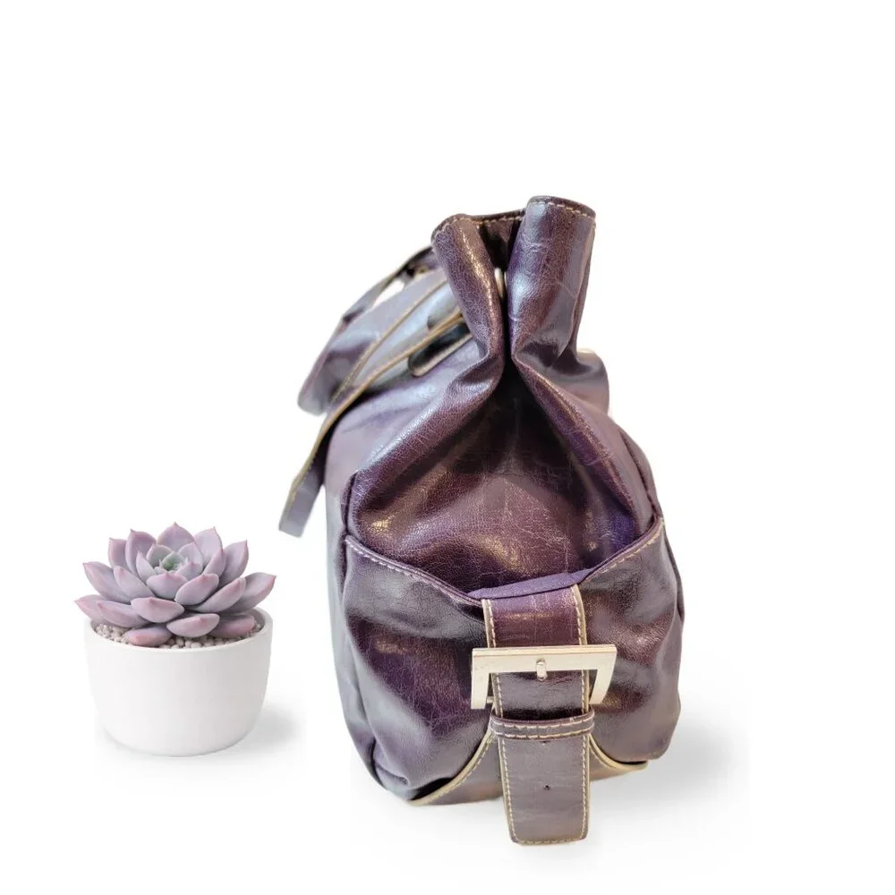 KENNETH COLE REACTION Purple Distressed Faux Leather Shoulder Bag Tote - Picture 4 of 8